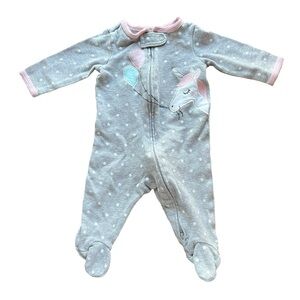 Carters Footie Sleeper PJ Unicorn Baby Girl Gray 3-6 Months